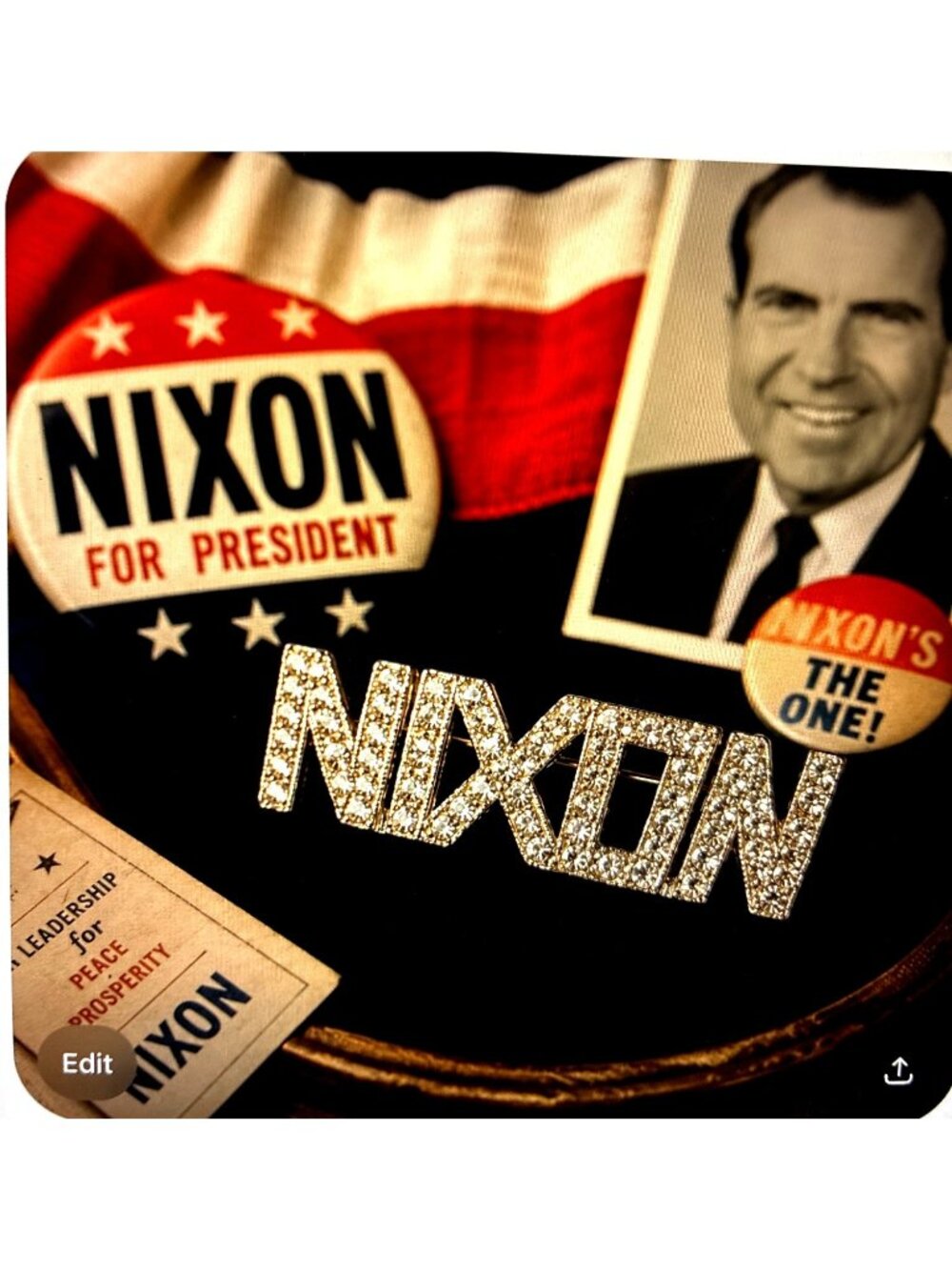 Vintage 1960s Nixon Rhinestone Political Campaign Pin - Picture 2 of 8